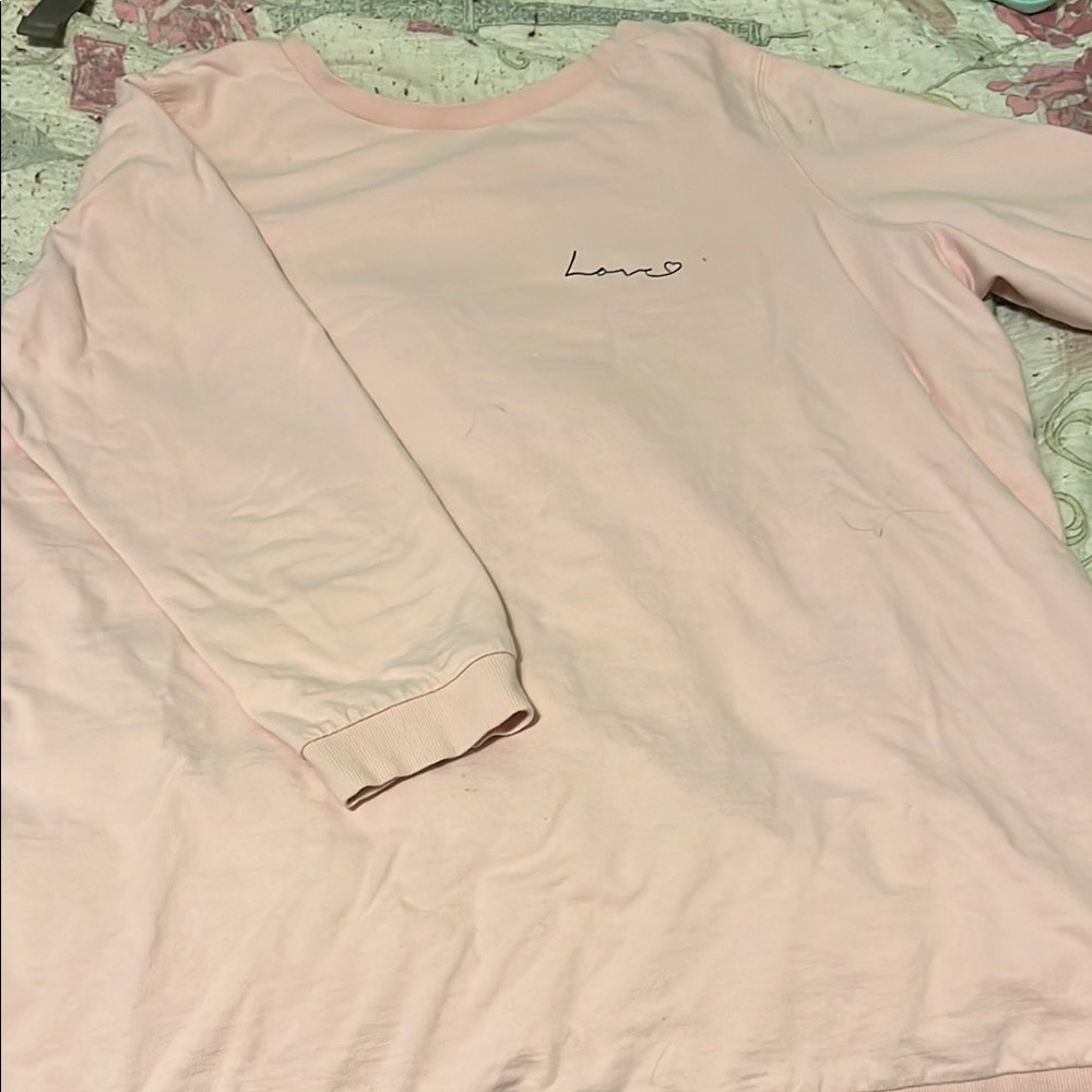 Pink Long Sleeve Shirt with 'Love' Embroidery